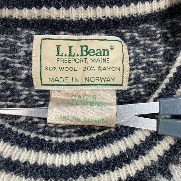 Vintage L.L. Bean Sweater Birds Eye Gray Cream Norway Knit Fisherman Sz XLT - Picture 4 of 7